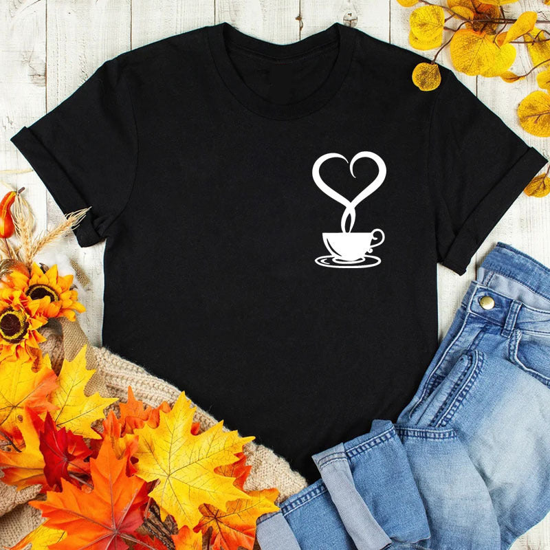 Coffee Love Casual Graphic Short Sleeve T-Shirt