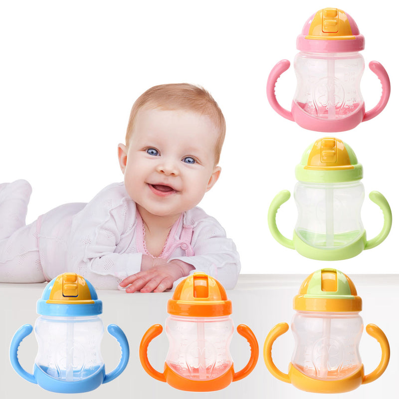 280ml Cute Baby Cup Kids Children Learn Feeding Drinking Water Straw Handle Bottle mamadeira Sippy Training Cup Baby Feeding Cup