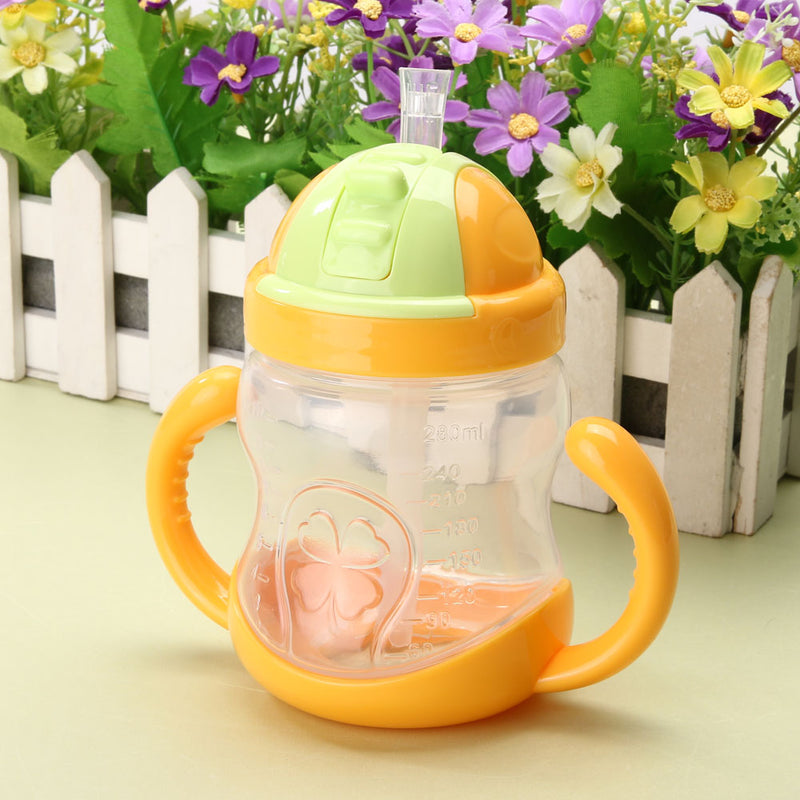 280ml Cute Baby Cup Kids Children Learn Feeding Drinking Water Straw Handle Bottle mamadeira Sippy Training Cup Baby Feeding Cup