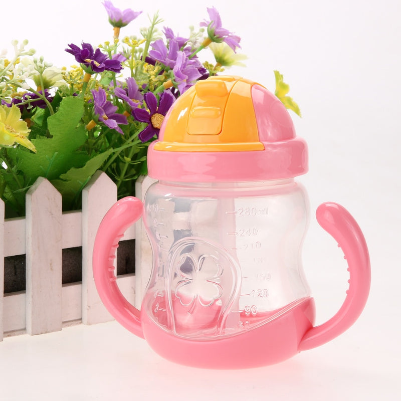 280ml Cute Baby Cup Kids Children Learn Feeding Drinking Water Straw Handle Bottle mamadeira Sippy Training Cup Baby Feeding Cup