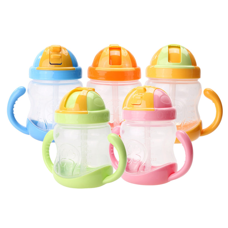 280ml Cute Baby Cup Kids Children Learn Feeding Drinking Water Straw Handle Bottle mamadeira Sippy Training Cup Baby Feeding Cup