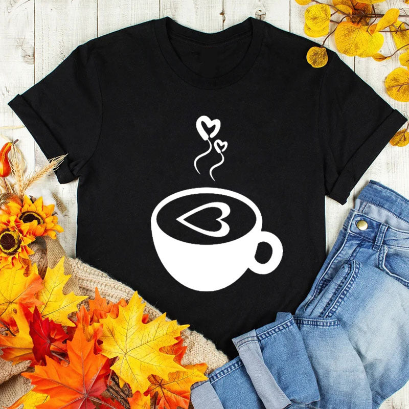 Coffee Love Casual Graphic Short Sleeve T-Shirt