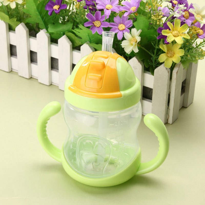 280ml Cute Baby Cup Kids Children Learn Feeding Drinking Water Straw Handle Bottle mamadeira Sippy Training Cup Baby Feeding Cup