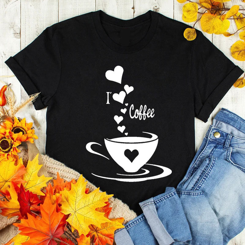 Coffee Love Casual Graphic Short Sleeve T-Shirt