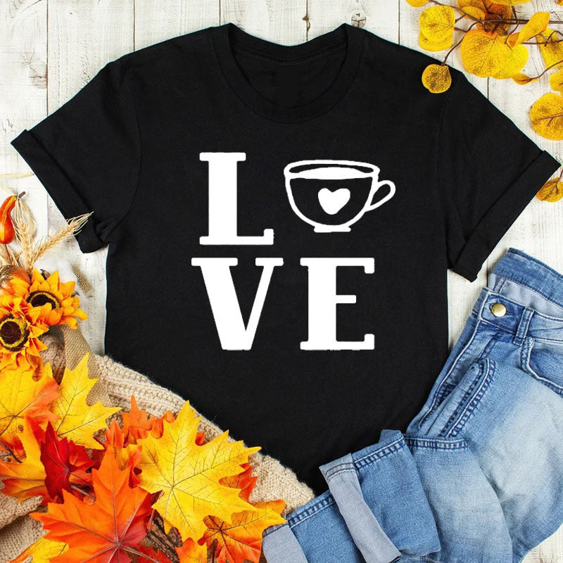 Coffee Love Casual Graphic Short Sleeve T-Shirt