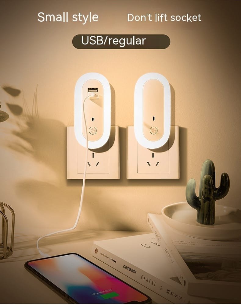 Oval Small Night Lamp With Dual USB Charging Port Remote Control Timing Plug-in Wall - Image 7